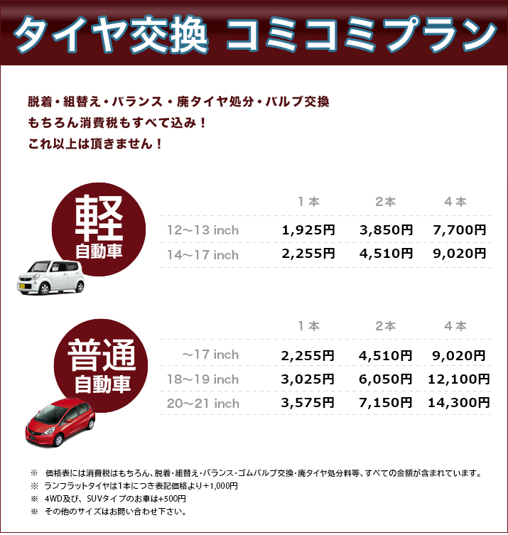 タイヤ交換コミコミプラン